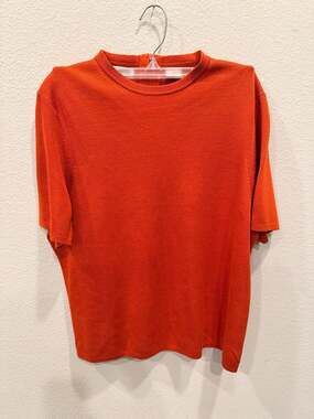 Barry Bricken Vintage 100% Silk Knit Short Sleeve Sweater Top XL Orange